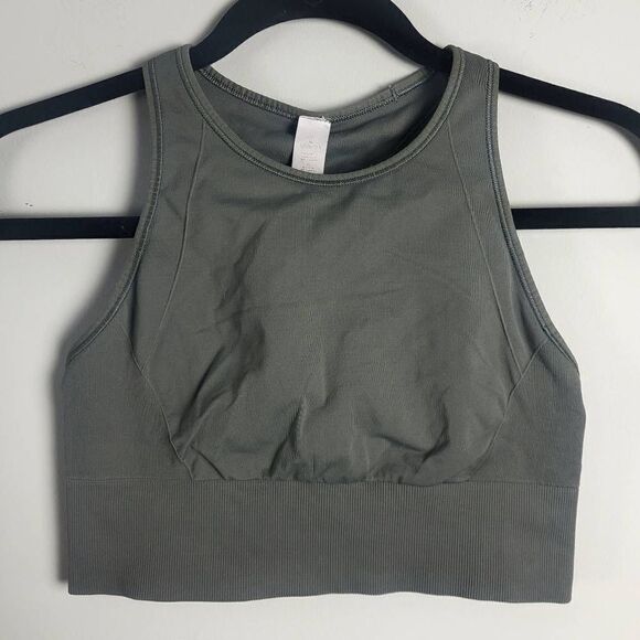 Lululemon Womens Size 6 High Neck Sports Bra Green Racerback Style Stretch - Picture 1 of 5